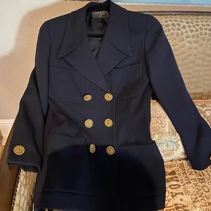 Stunning fitted Chanel navy double breasted blazer